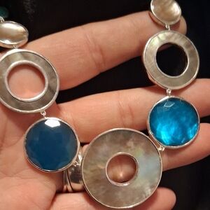 Ippolita Wonderland 9 Stone MOP & Blue Stone Set In 925 W/ Extender 16 To 24 In.